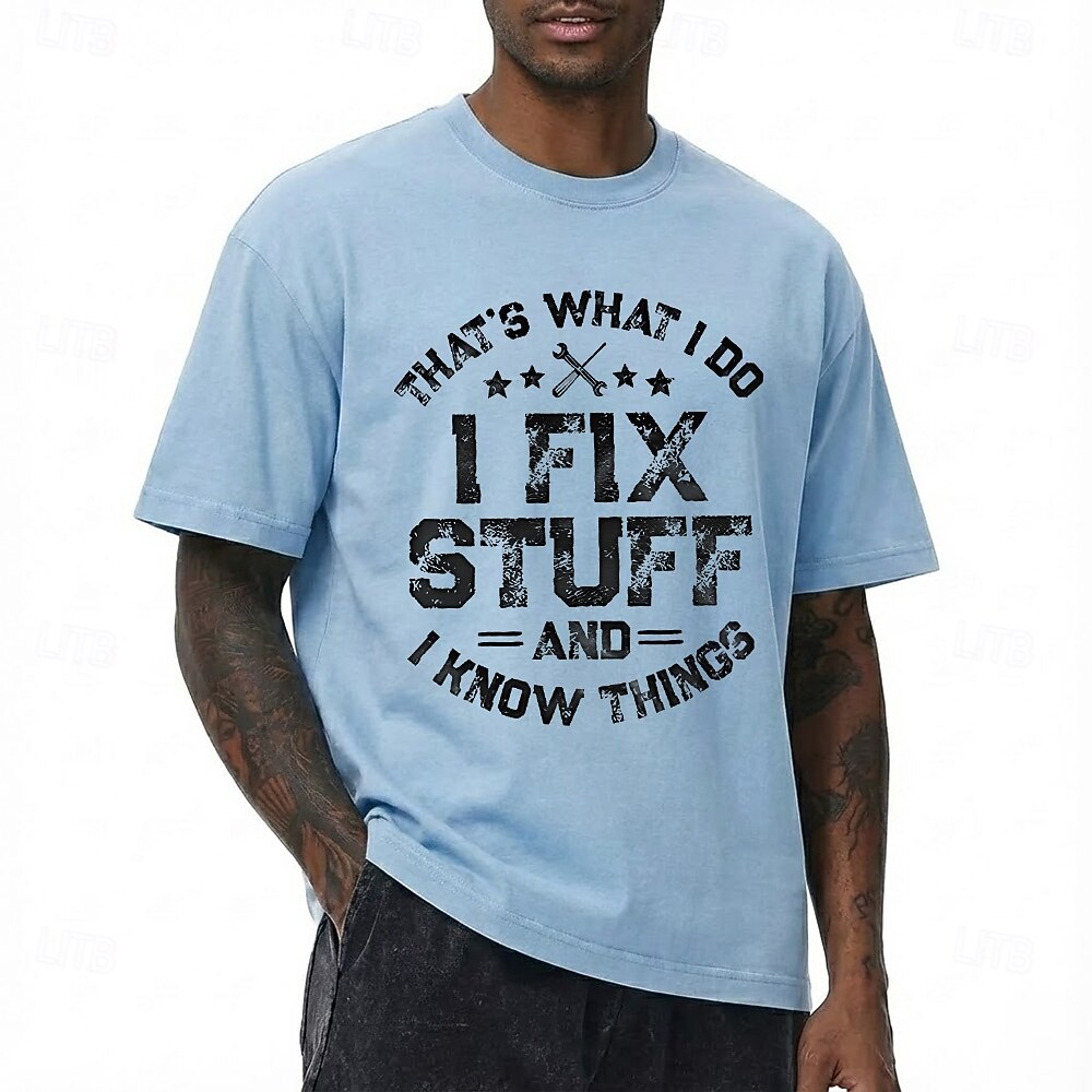 Divertente maglietta da tuttofare per uomo, questo è ciò che faccio, riparo cose e so le cose, maglietta in cotone lavato e rovinato, abbigliamento da meccanico riparatore, abbigliamento s m l xl xxl del 2026 a $21.99 –P1