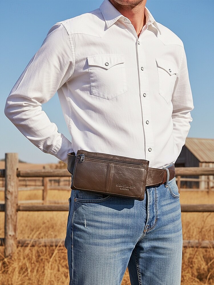 Marsupio e tracolla da uomo in vera pelle, nero e caffè, marsupio multiuso per casual, viaggi, attività all'aperto, spostamenti quotidiani e stile di vita cittadino del 2026 a $26.99 –P1