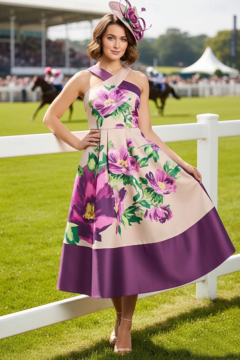 A-linje Ankellengde Festkjole Cocktail Kjole Gjestekjole til bryllup Kjole til brudens mor Ermeløs V-hals Elegant Årgang Formell Bryllupsgjest Cocktailfest med Blomst Tryk 2026 - $195.99 –P1