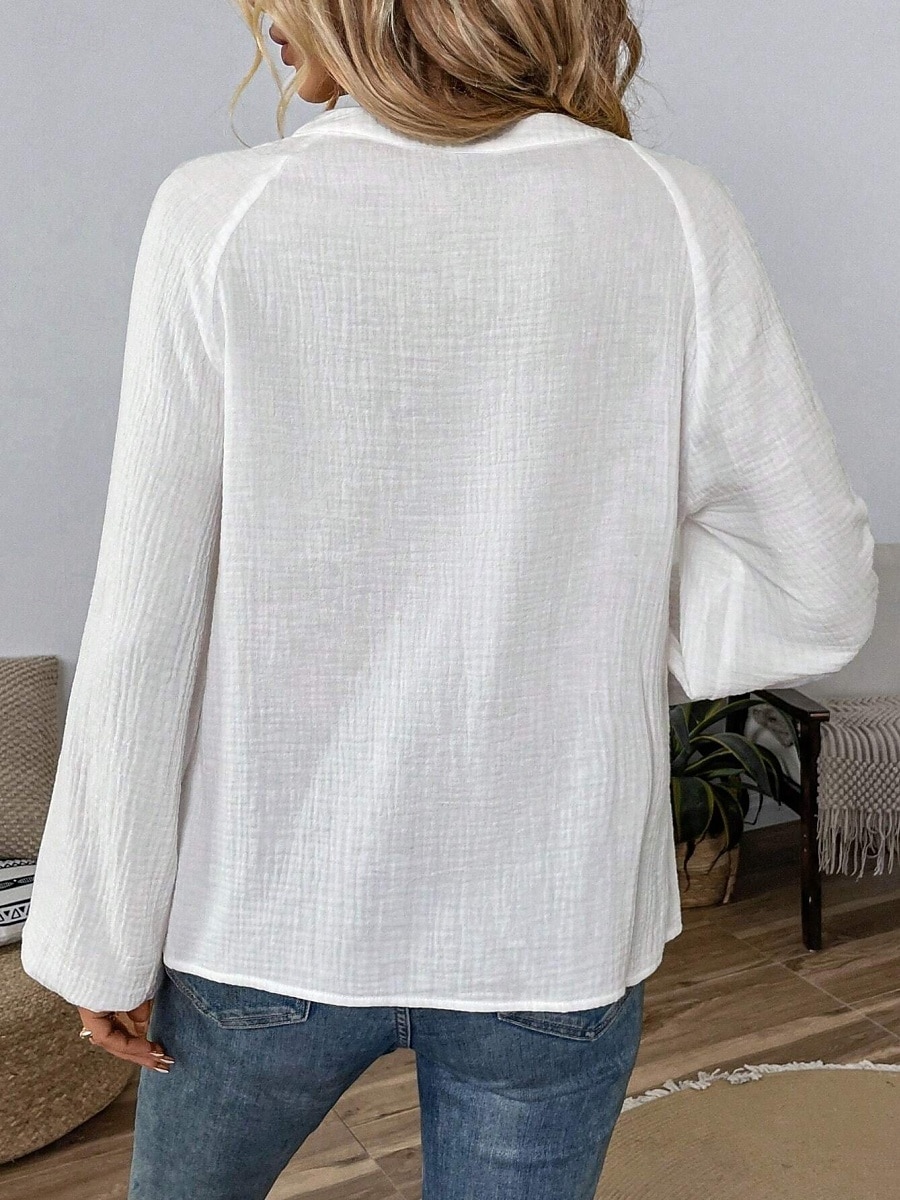 Dame Popover skjorte Uformell skjorte Bluse Broderi Paisly Elegant Bohem Fritid Langermet V-hals Vanlige topper Daglig utendørs Ferie Svart Hvit Navyblå Grønn Sommer Vår 2026 - $34.99 –P4