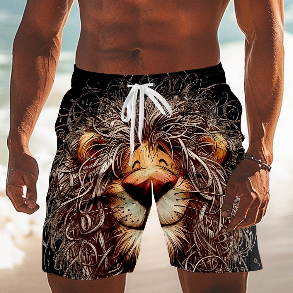 Homens Desenho Animado Leão Engraçado Calção Justo de Natação Shorts de Natação Bermuda de Surf Cintura Média Havaiana férias na praia Bolsos laterais Forro de malha Cintura elástica com cordão de 2026 por $20.99 –P6