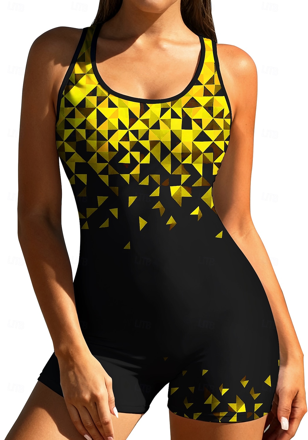 Damen Standard Anti UV Shirt Einteiliger Surfanzug Badeanzug Geometrisch Farbblockierung mit integriertem BH Boyleg Kurzes Bein UV Schutz Elastisch Ärmellos Surfen Schnorcheln Wassersport Sommer 2026 - $31.99 –P8