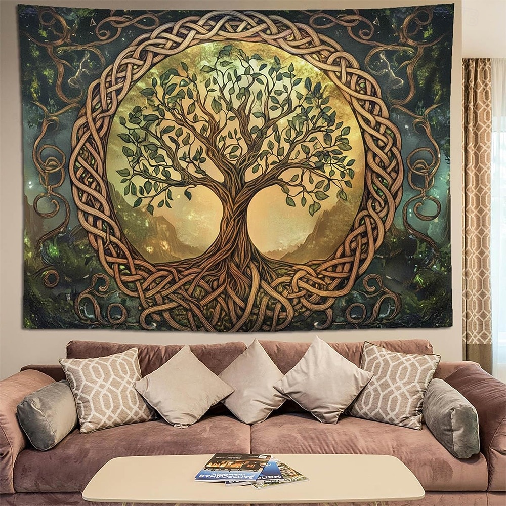 Wandteppich mit Lebensbaum-Motiv aus Buntglas im Mosaikstil, farbenfrohe und lebendige Kunst, Heimdekoration für Wohnzimmer und Schlafzimmer, großes Stoffposter 2026 - $20.99 –P4