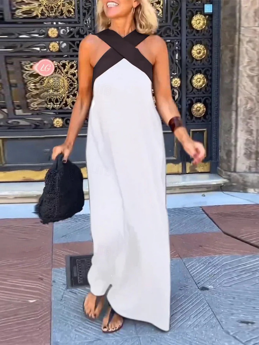 Women's Maxi Dress A Line Dress Summer Dress Halter Dress Casual Daily Loose Fit Plain Sleeveless Halter Neck Black White Red Green Summer 2026 - $33.99 –P6