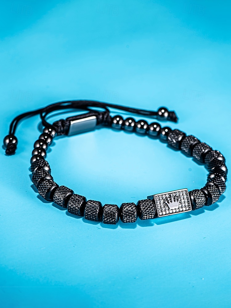 2026年 メンズステンレススチールブレスレット、ゴールド、シルバー、ブラックカラー、輝く石が付いたクラウンデザイン、結婚式、カジュアルな日常着、ファッションジュエリーに最適  コレクション – $11.99 –P5