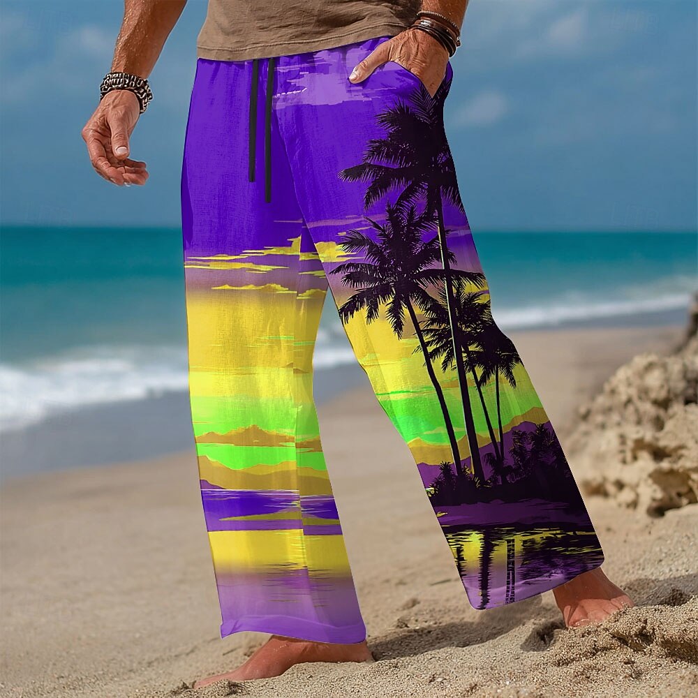 Pánské Kokosový strom Příroda a krajina Tropické rostliny Kalhoty Kalhoty pro volný čas Volné kalhoty Středně vysoký pas Havajské Dovolená Elastická šňůrka v pase Kalhoty z lněného materiálu s kapsami 2026 - $27.99 –P3
