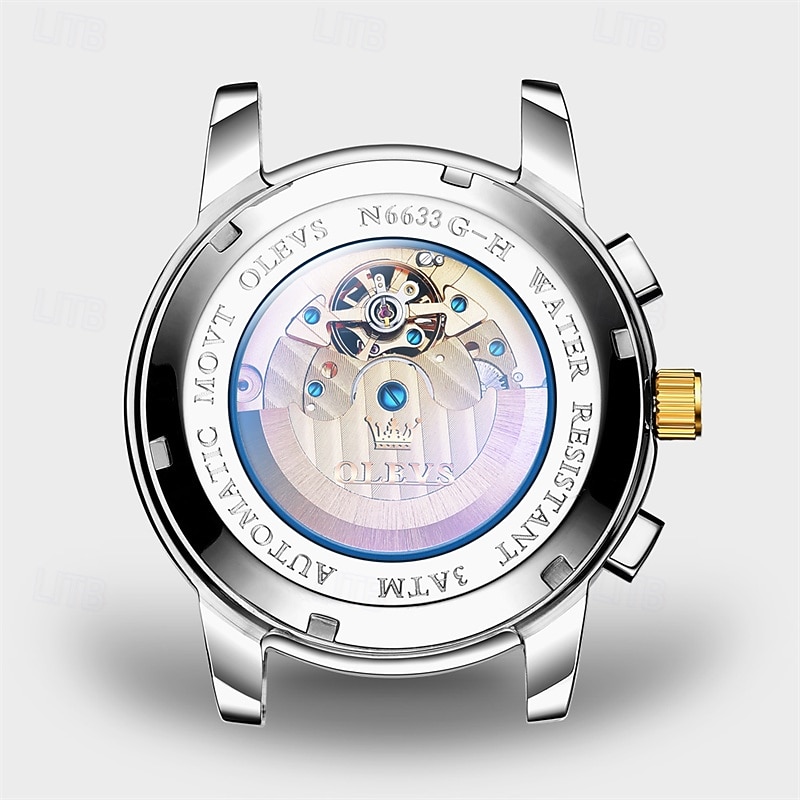 Montre homme Olevs neuve, élégante et fonctionnelle, avec affichage des phases de la lune, du calendrier, de l'heure sur 24 heures et du jour de la semaine. Montre mécanique automatique multifonctions de 2026 ? $121.99 –P16