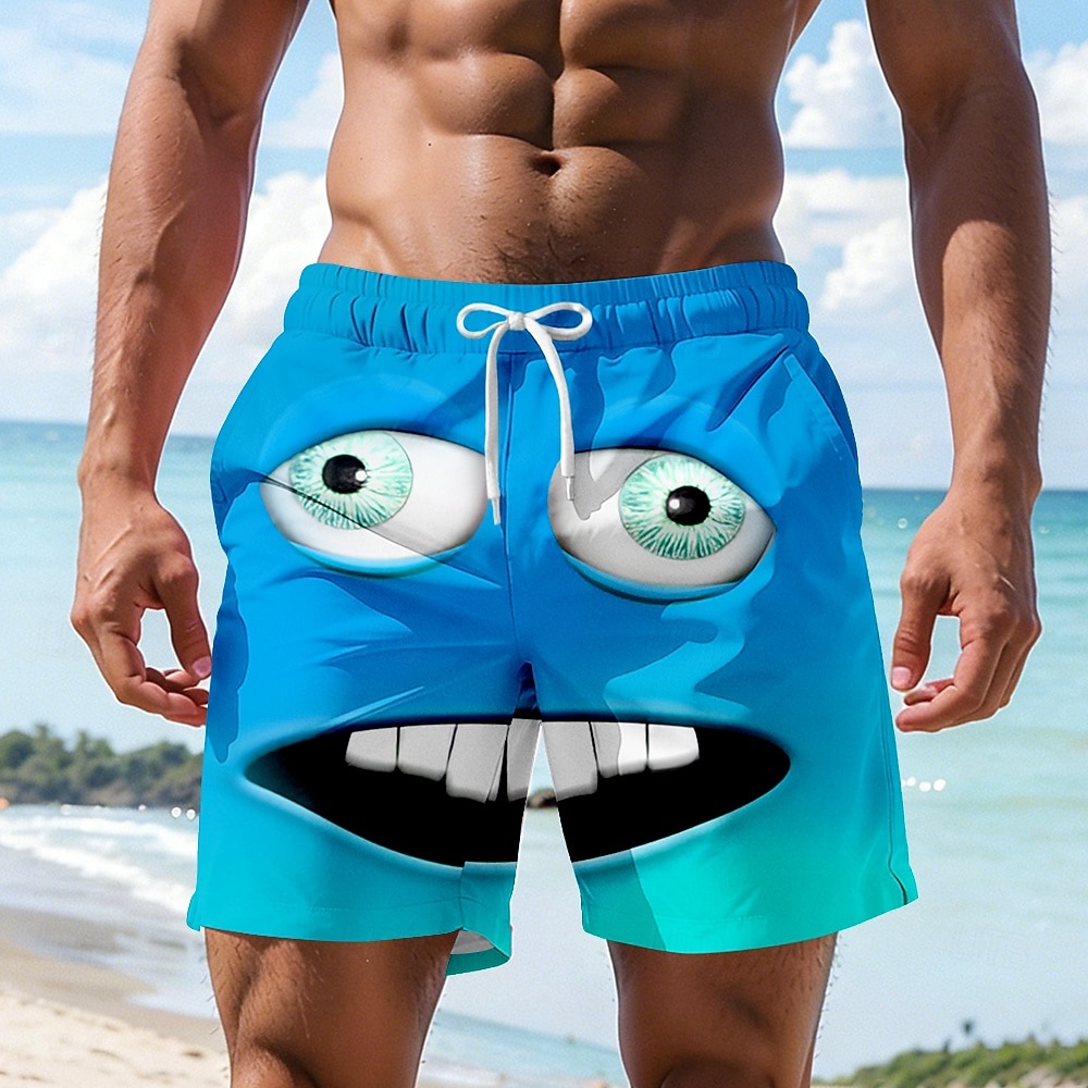 Herren Optische Täuschung 3D Zeichentrick Lächelndes Gesicht Badehosen Badeshorts Boardshorts Mittlere Taille Hawaiianisch Lustig Strandurlaub Seitentaschen Netzfutter Elastischer Kordelzug in der 2026 - $20.99 –P3