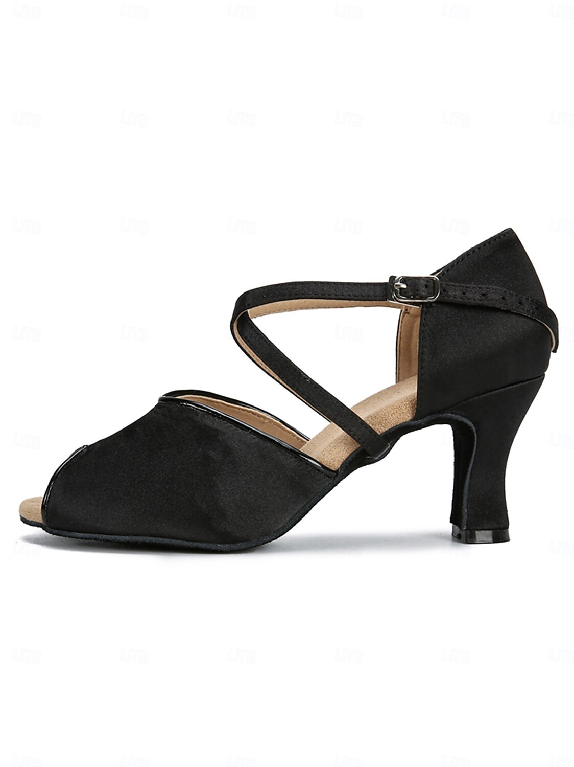 scarpe da ballo professionali da donna in raso nero, punta aperta, cinturino alla caviglia, sala da ballo &tacchi latini per palcoscenici e spettacoli del 2026 a $54.99 –P4
