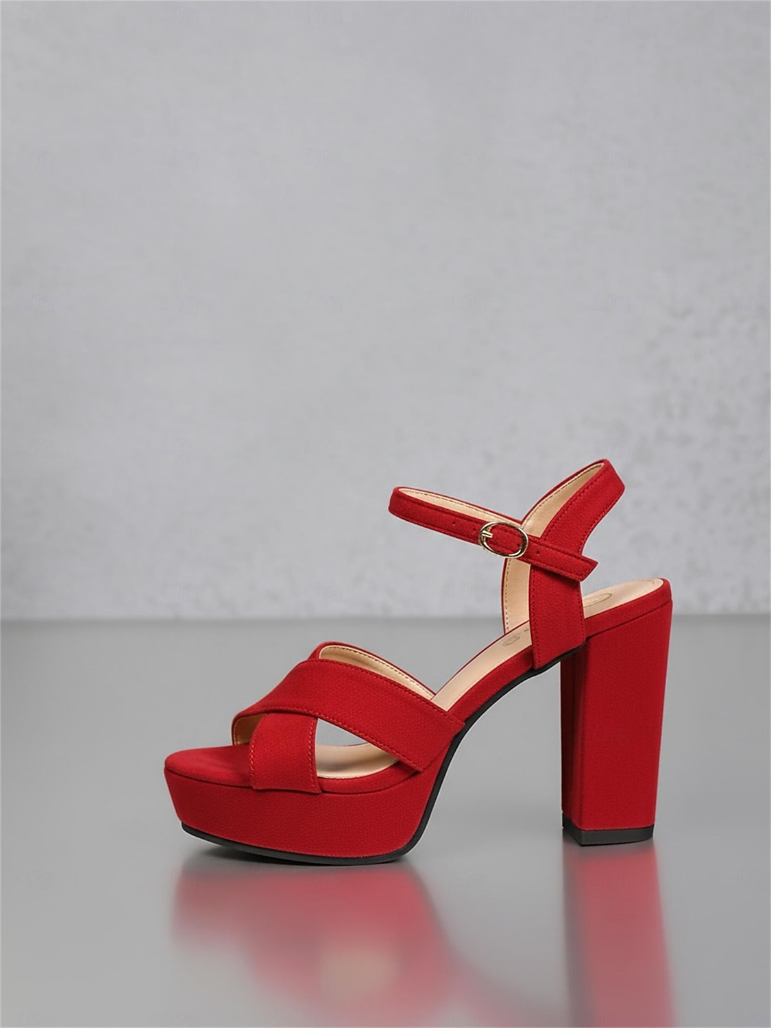 sandali da donna con tacco a blocco e plateau rosso - eleganti scarpe da sposa con cinturino alla caviglia, comode scarpe con cinturino incrociato spesso, perfette per le serate in resort e le feste in vacanza del 2026 a $26.99 –P6