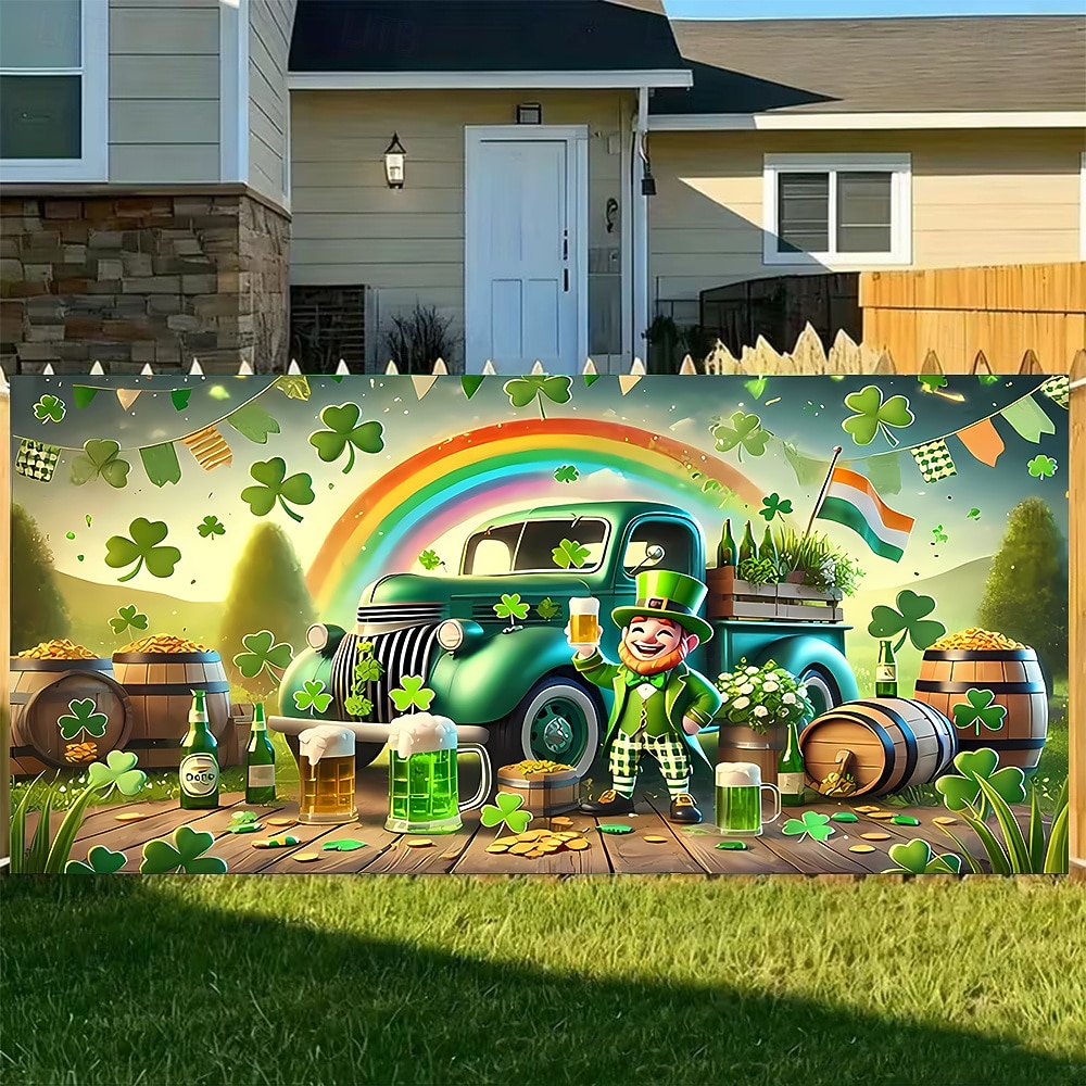 St. Patrick's Day Tapestry Garage Door Cover Large Hanging Backdrop Elf Cute 3D Party Outdoor Holiday Shooting Backgrounds Yard Home Decor 2026 - $49.99 –P2
