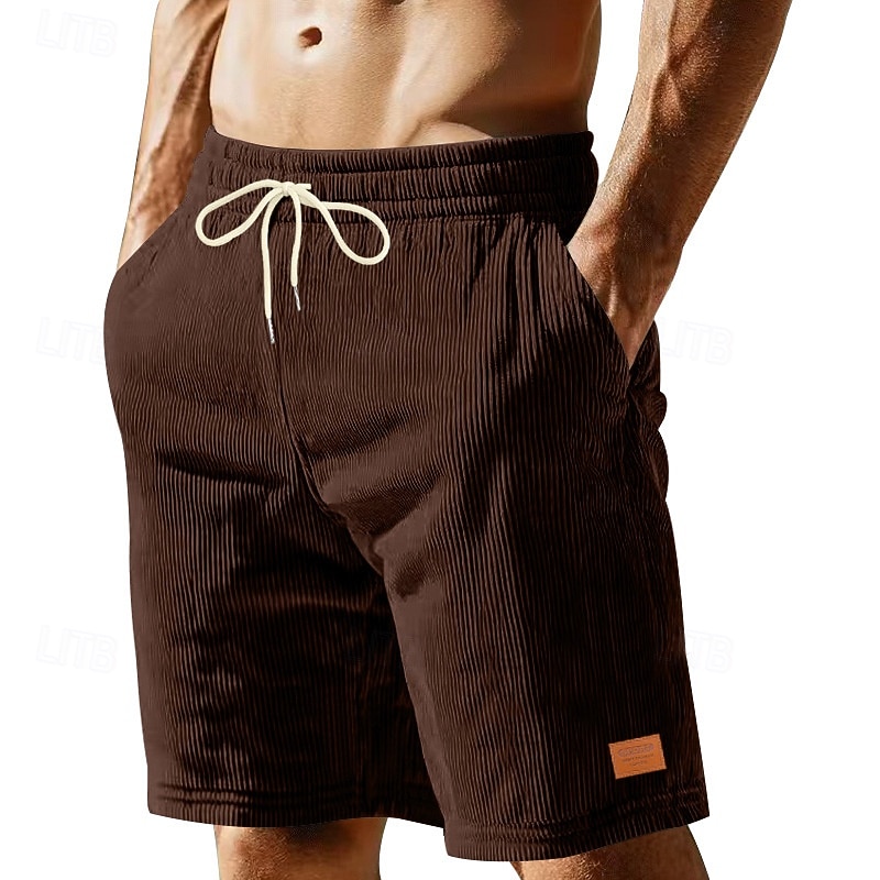 Men's Shorts Casual Shorts Corduroy Shorts Pocket Elastic Waist Textured Plain Comfort Breathable Knee Length Casual Outdoor Beach Vacation Fashion Black White Inelastic 2026 - $20.99 –P9