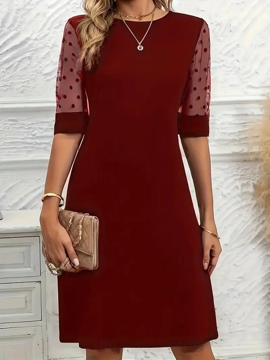 Mujer Mini vestido Vestido de una línea Vestido de verano Casual Diario Ajuste regular Plano Media Manga Cuello Barco Negro Rojo Verano Primavera 2026 - $28.99 –P6