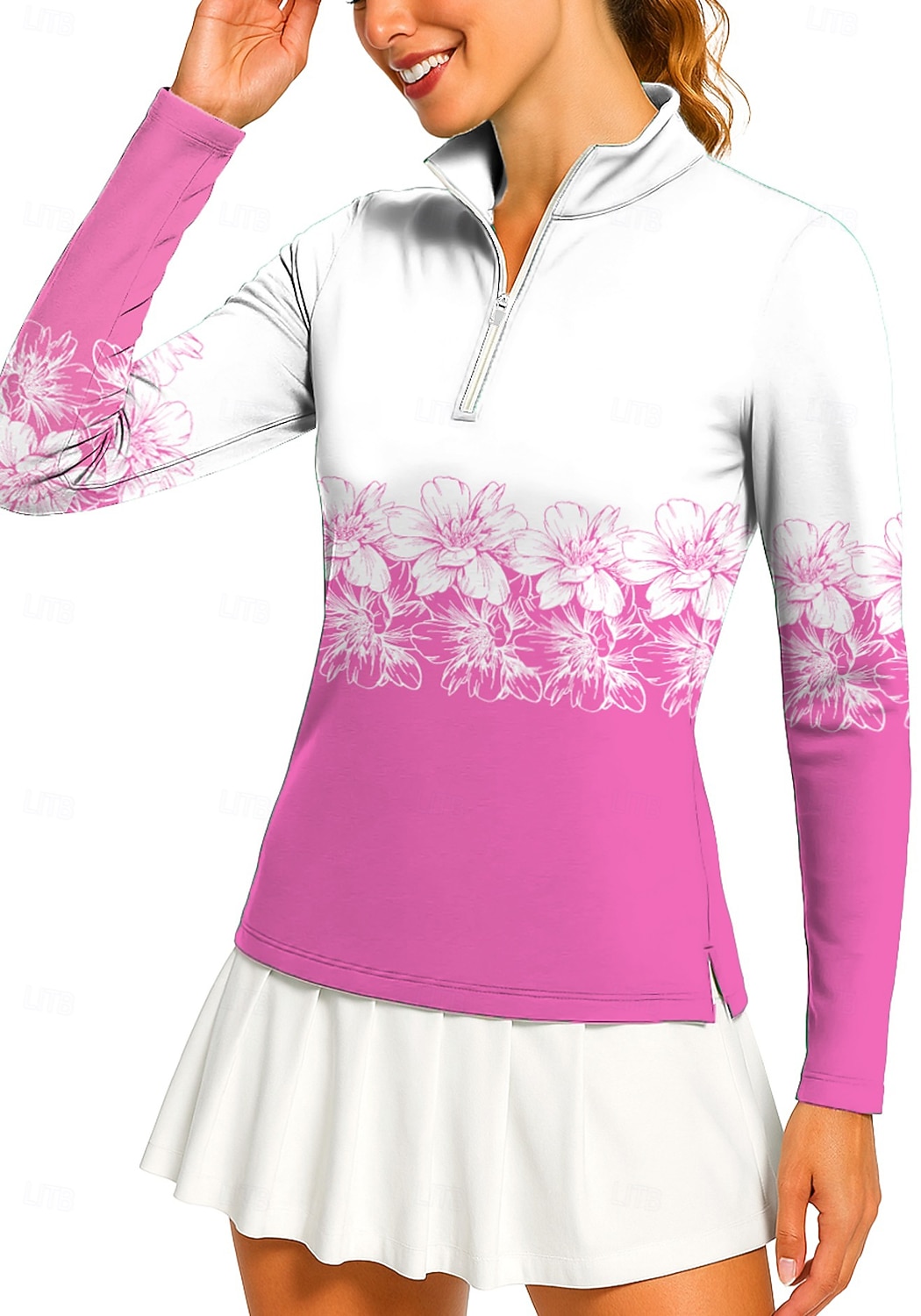 Naisten Geometrinen Kukat Poolopaita Tennispaita Pitkähihainen Painettu Neljänneksen postinumero Pullover UV suoja Elastinen Hengittävä Tennis Golf Pickleball poolokaulus Vetoketjullinen kaulus 2026 - $25.99 –P9