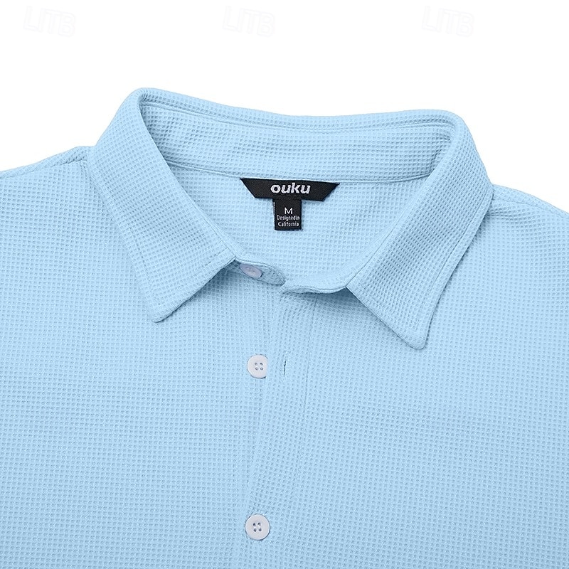 Bărbați Cămașă Cămașă Waffle Cămașă casual Camașă cu nasturi Negru Alb Roșu Vin Bleumarin Maro Manșon Lung Simplu Rever Casual Zilnic Îmbrăcăminte Modă Șic Stradă Smart casual 2026 - $29.99 –P2