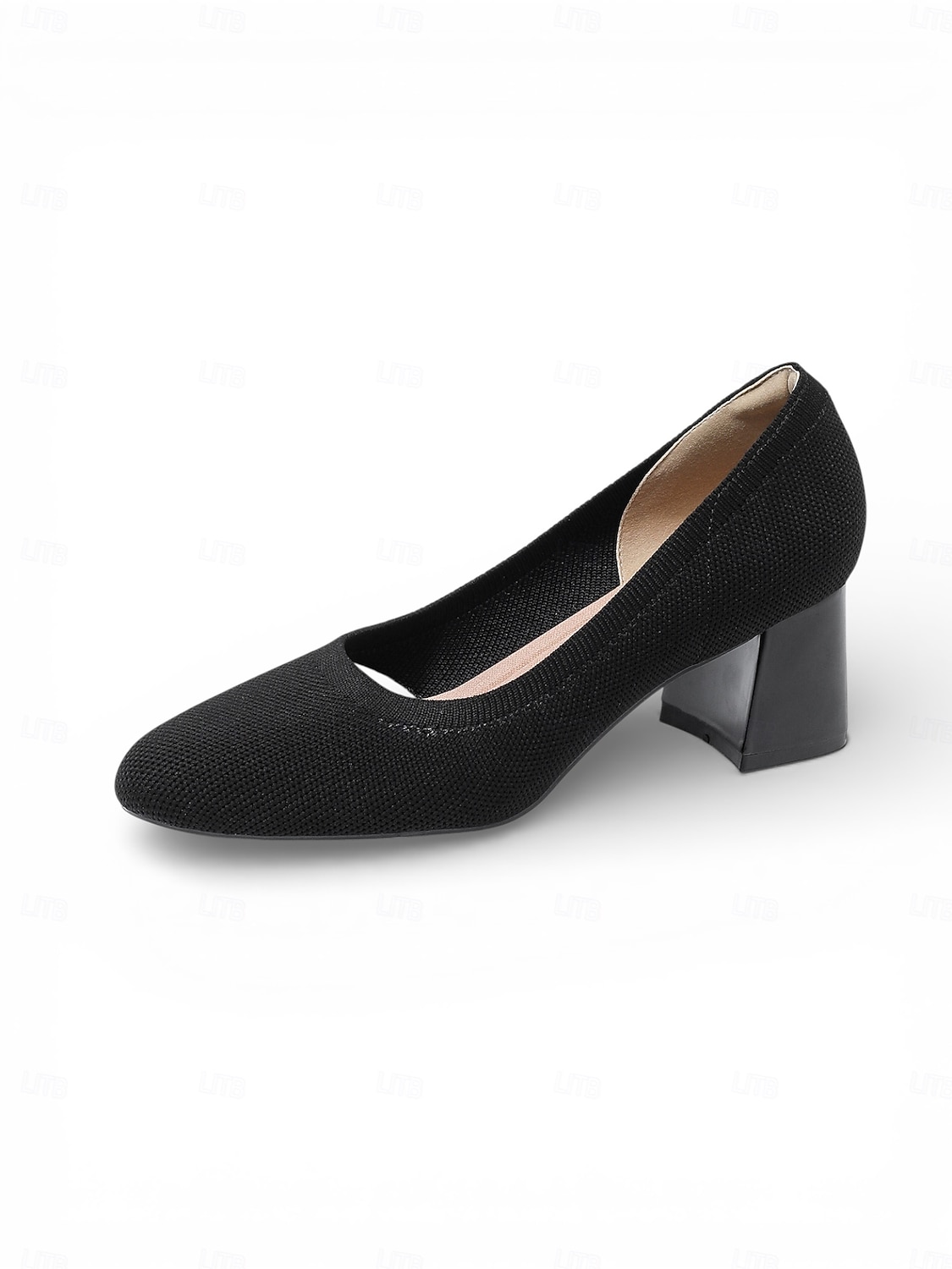 Zapatos de tacón de bloque con puntera de punto en beige y negro para mujer: cómodos zapatos sin cordones transpirables para desplazamientos diarios de negocios y trabajo de oficina. &damas 2026 - $46.99 –P4