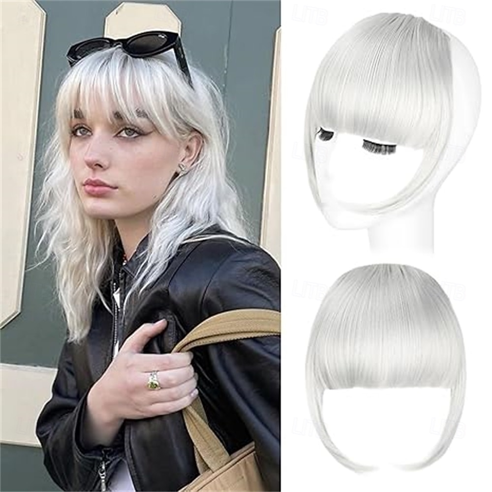 Clip-in pony, synthetische Franse pony, haarclip, asblonde neppony met slapen, haarstukjes voor vrouwen, natuurlijke gebogen haarextensies voor dagelijks gebruik 2026 - $10.99 –P7