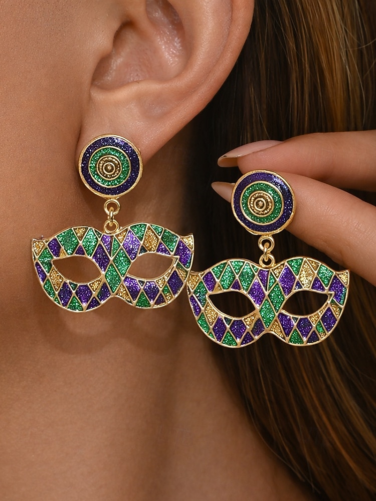 Dámské náušnice s motivem Mardi Gras – materiál slitina, k dispozici v různých designech, ideální pro oslavy a festivaly Mardi Gras 2026 - $7.99 –P1
