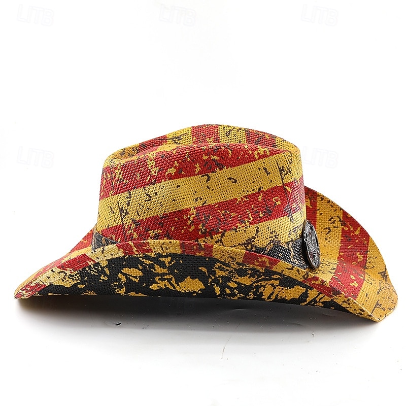 Yhdysvaltojen 250-vuotisjuhla Retro / vintage Villi länsi Cowboy hattu Cowgirl Hattu Lehmityttö Kantri West Cowboy Naamiaispuku Sukupuolineutraali Naamiaiset 4. heinäkuuta Juhla Itsenäisyyspäivä 2026 - $26.99 –P4
