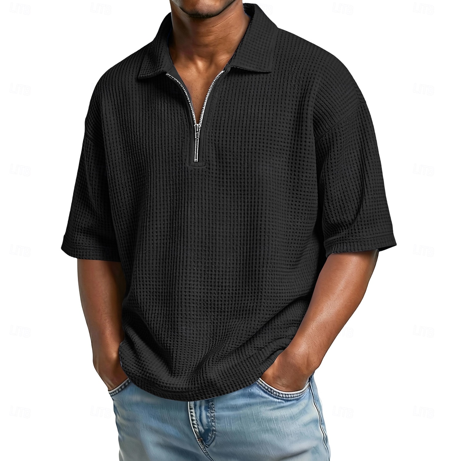 Pánské Waffle Polo košile Polo na zip Ležérní Zdatnost Klopa Čtvrtletní zip Krátký rukáv Módní Sval Pevná barva Bez vzoru Zip Léto Jaro Volný potah Fialová Námořnická modř Armádní zelená Šedá Světle 2026 - $22.99 –P9