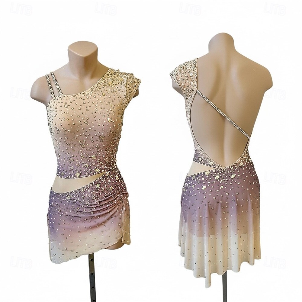 Figure Skating Dress Women's Ice Skating Dress Pink Patchwork Open Back Spandex Mesh High Elasticity Training Competition Skating Wear Classic Crystal / Rhinestone Sleeveless Ice Skating Figure 2026 - $263.89 –P1