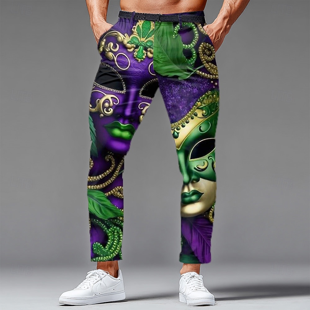 Karneval Herren Karnival Glasperlen Maske mit Federn Hose Anzughose Mittlere Taille Vintage-Retro Ferien Slim Fit Hose mit Taschen Frühling Herbst 3D-Druck Purpur Dunkelviolett 2026 - $31.99 –P2
