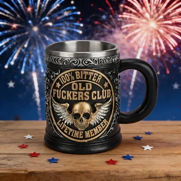 Taza de miembro vitalicio del Old F*ckers Club, taza de café de cerámica de 10 oz con diseño de esqueleto vintage, artículos para beber con humor atrevido para uso diario, regalo de broma para 2026 - $25.99 –P7