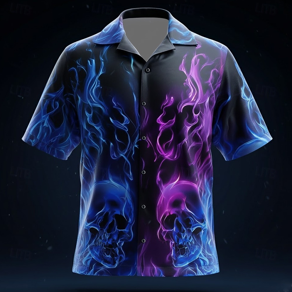 Hombre Relámpago Fuego Resplandor de neón Camisa Abotonar la camisa Manga Corta Moda informal Ropa de calle Vacaciones Verano Primavera Cuello Vuelto Impresión 3D camisas con cuello Negro 1 Negro 2026 - $25.99 –P2