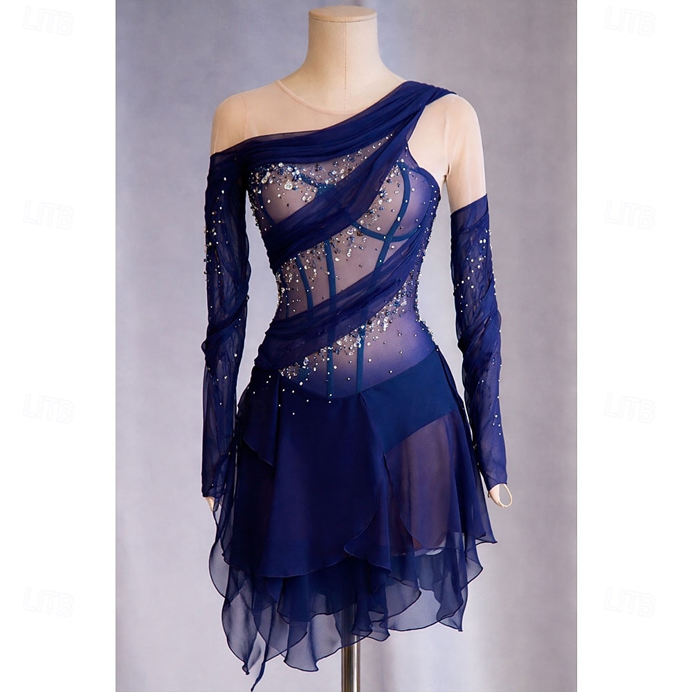 Taitoluistelupuku Naisten Luistimet Hameet Laivasto Tilkkutäkki Epäsymmetrinen helma Elastinen Kouluts Kilpailu Luisteluasu Klassinen Kristalli / Strassi Pitkähihainen Luistelu Taitoluistelu 2026 - $331.69 –P1