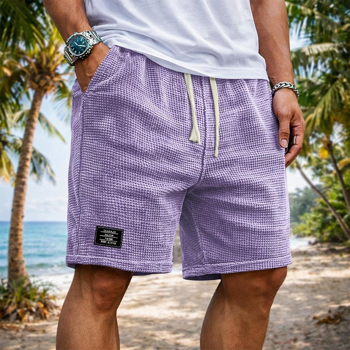 Herr Våffelshorts Shorts Sommarshorts Beach Shorts Casual shorts Snörning Elastisk midja Ensfärgat Slät Komfort Andningsfunktion Knelängd Dagligen Utomhus Streetwear Semester Mode Svart Vit 2026 - $20.99 –P1