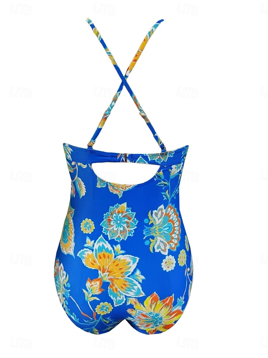 Mujer Bañadores Una pieza Monokini Traje de baño Control de barriga Alta cintura Delgado Espalda al Aire Vacaciones Ropa de playa Floral Escote en Pico Sin Mangas Trajes de baño 2026 - $25.99 –P9
