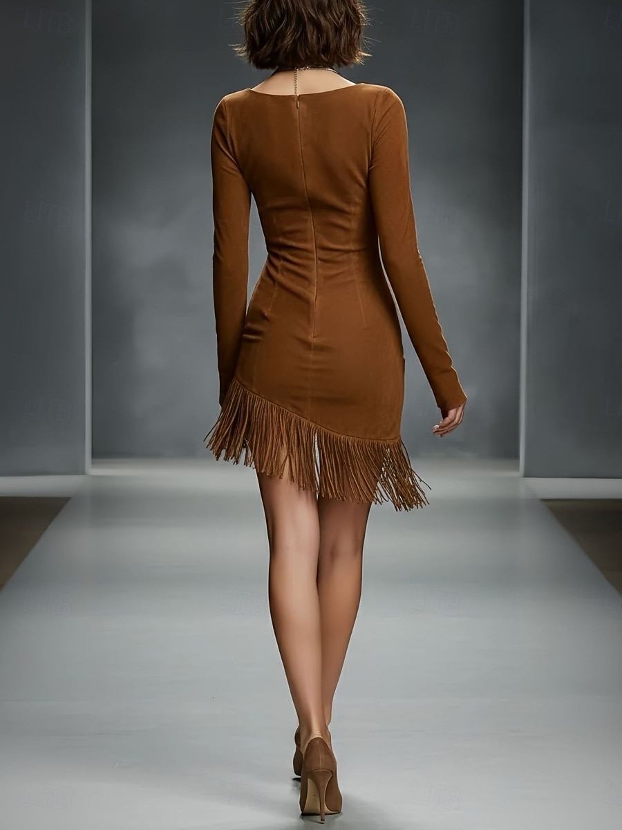 Pentru femei Rochie Mini Rochie împachetată Rochie occidentală Rochie din piele întoarsă artificială Epocă Modă Modern Zilnic În aer liber Vacanță Fit regulat Simplu Manșon Lung Stil Nautic Maro 2026 - $33.99 –P3