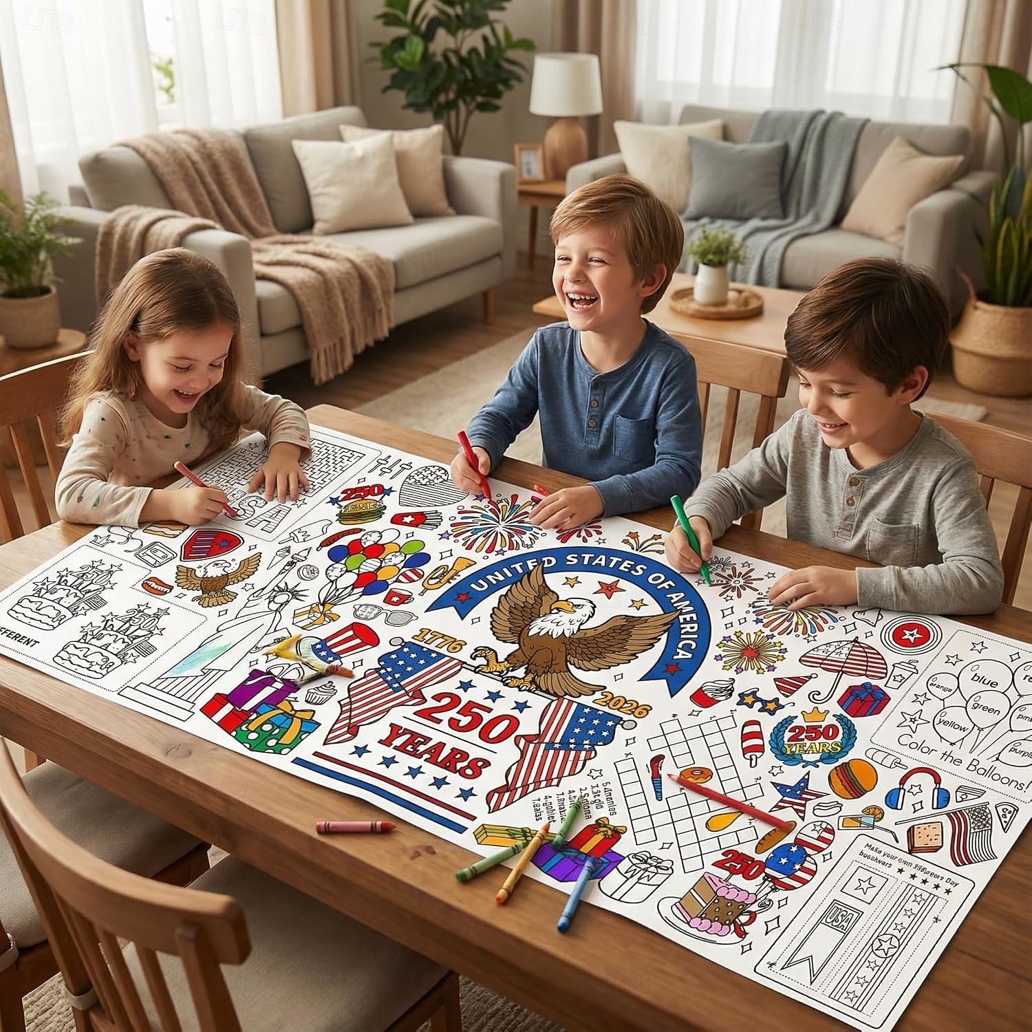 Раскраска к 250-летию США, размер 31*72 дюйма, тематическая раскраска к 250-летию для класса, дня рождения, вечеринки в честь Дня независимости Америки, универсальное использование в качестве настенного декора или скатерти. 2026 - $9.99 –P2