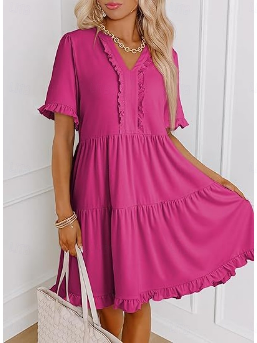 Per donna Mini Abito Abito a trapezio Abito Estivo Casual Quotidiano Vestibilità comoda Semplice Manica Corta Scollo a V Blu Nero Fucsia Verde Estate Primavera del 2026 a $29.99 –P6