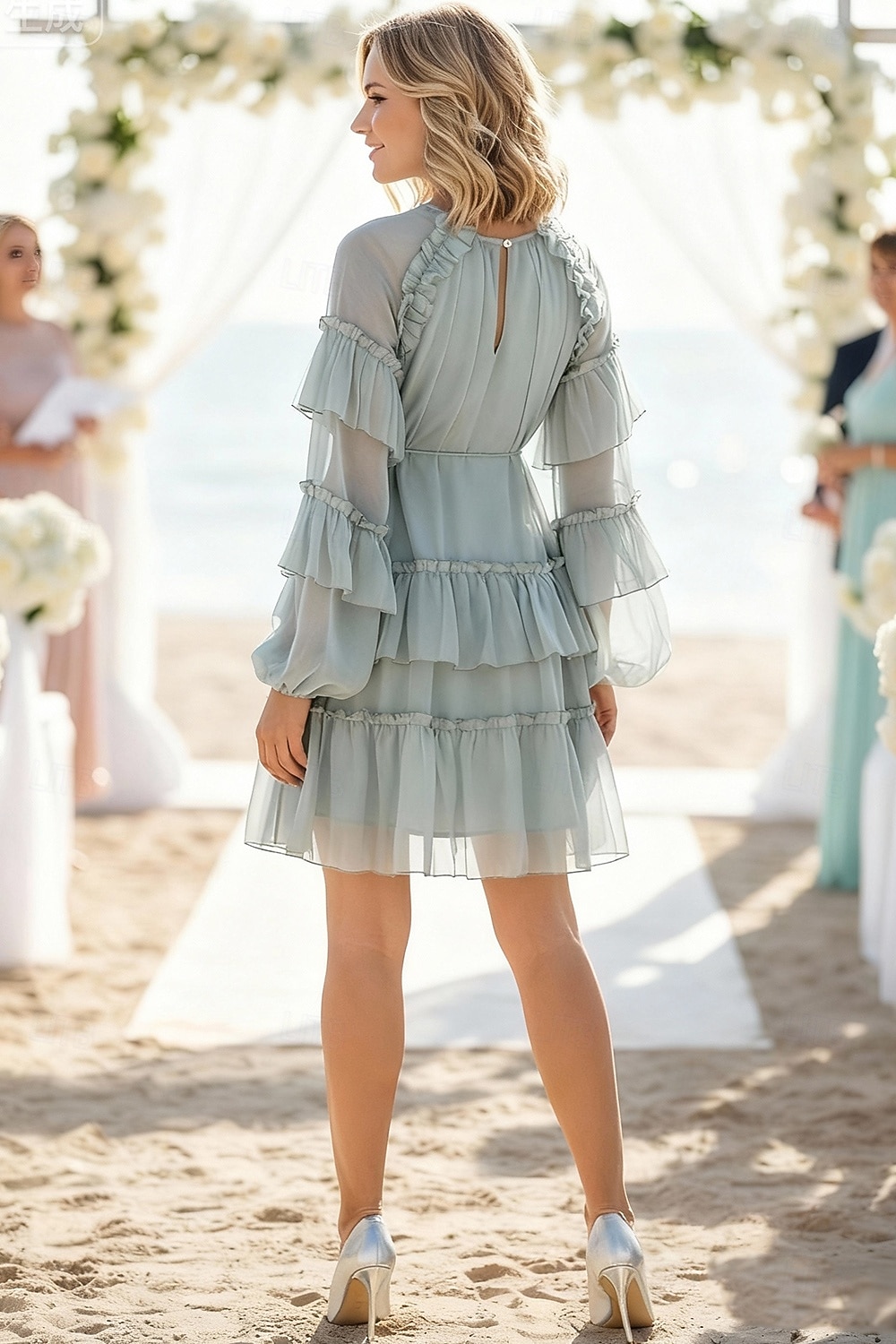 A-Line Knee Length Prom Dress Wedding Guest Dress Wedding Guest Dresses Elegant Daily Long Sleeve Crew Neck Prom Garden Party with Ruffles 2026 - $103.99 –P3