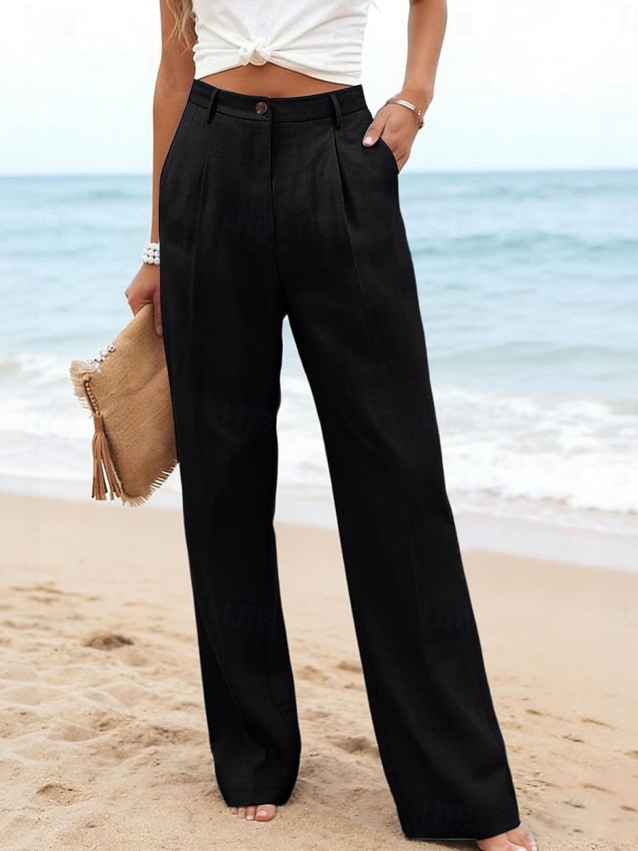 Damen Kunstbaumwollleinen Weites Bein Freizeithose Sommerhose Urlaub Streetwear Basic Volle Länge Mittlere Taillenlinie Einfach Tasche Atmungsaktivität Bequem Unelastisch Täglich Outdoor Urlaub Blau 2026 - $23.99 –P7