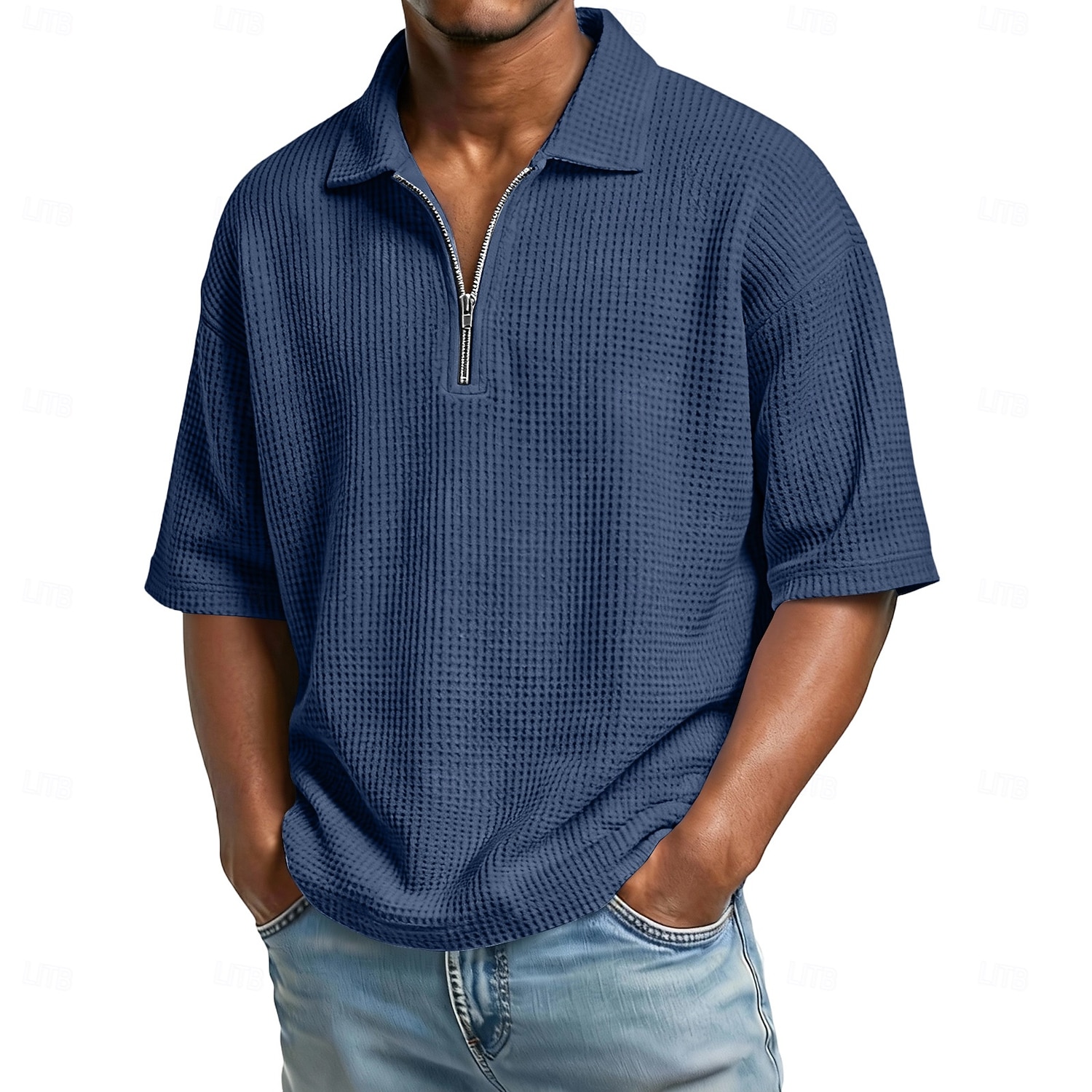 Pánské Waffle Polo košile Polo na zip Ležérní Zdatnost Klopa Čtvrtletní zip Krátký rukáv Módní Sval Pevná barva Bez vzoru Zip Léto Jaro Volný potah Fialová Námořnická modř Armádní zelená Šedá Světle 2026 - $22.99 –P10