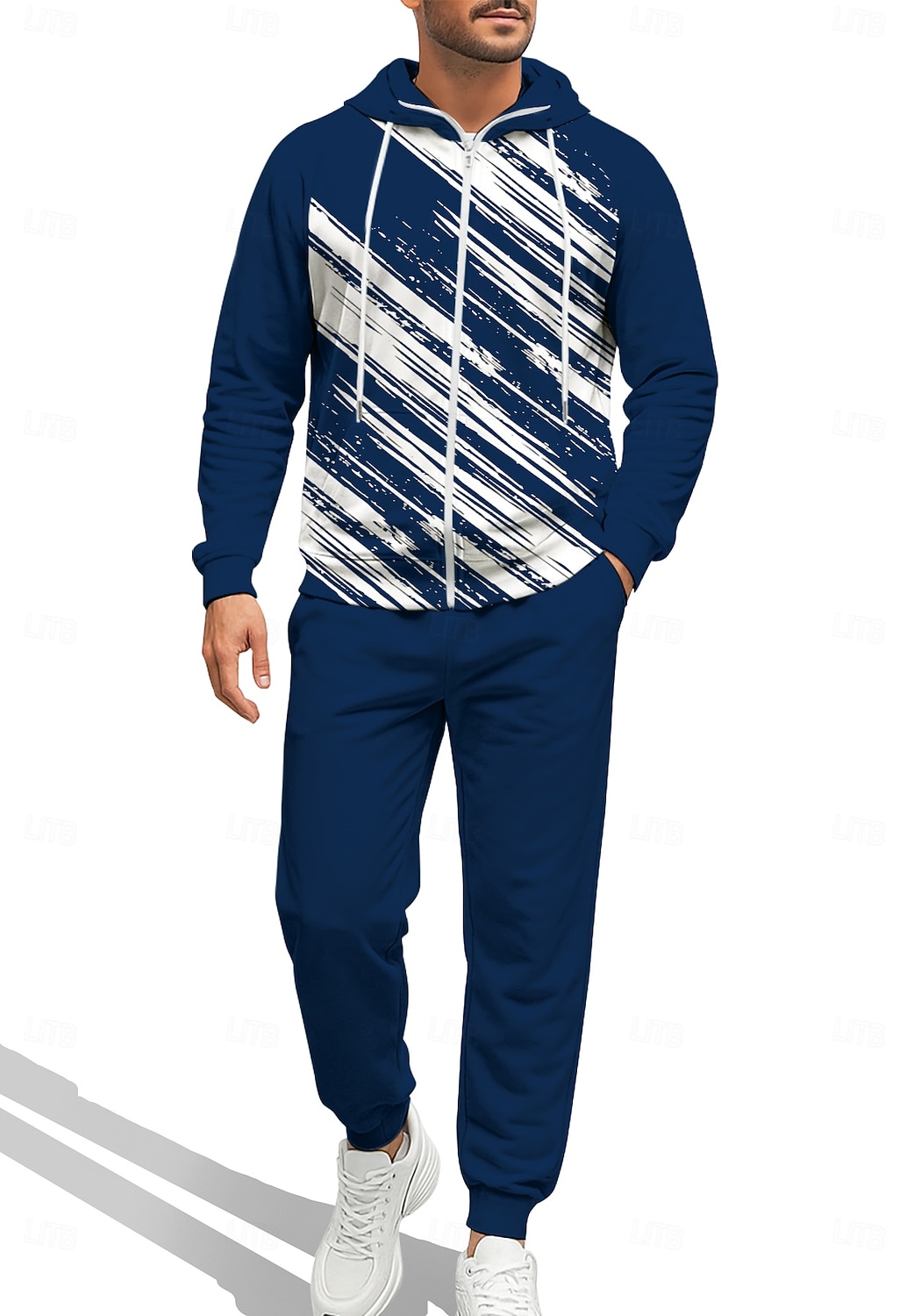 Муж. Толстовка Спортивный костюм Толстовка на молнии Кулиска Карманы Геометрический принт Брюки Толстовка Худи и брюки Осень Красный Тёмно-синий Тренировка в тренажерном зале Повседневный Баскетбол 2026 - $43.99 –P6