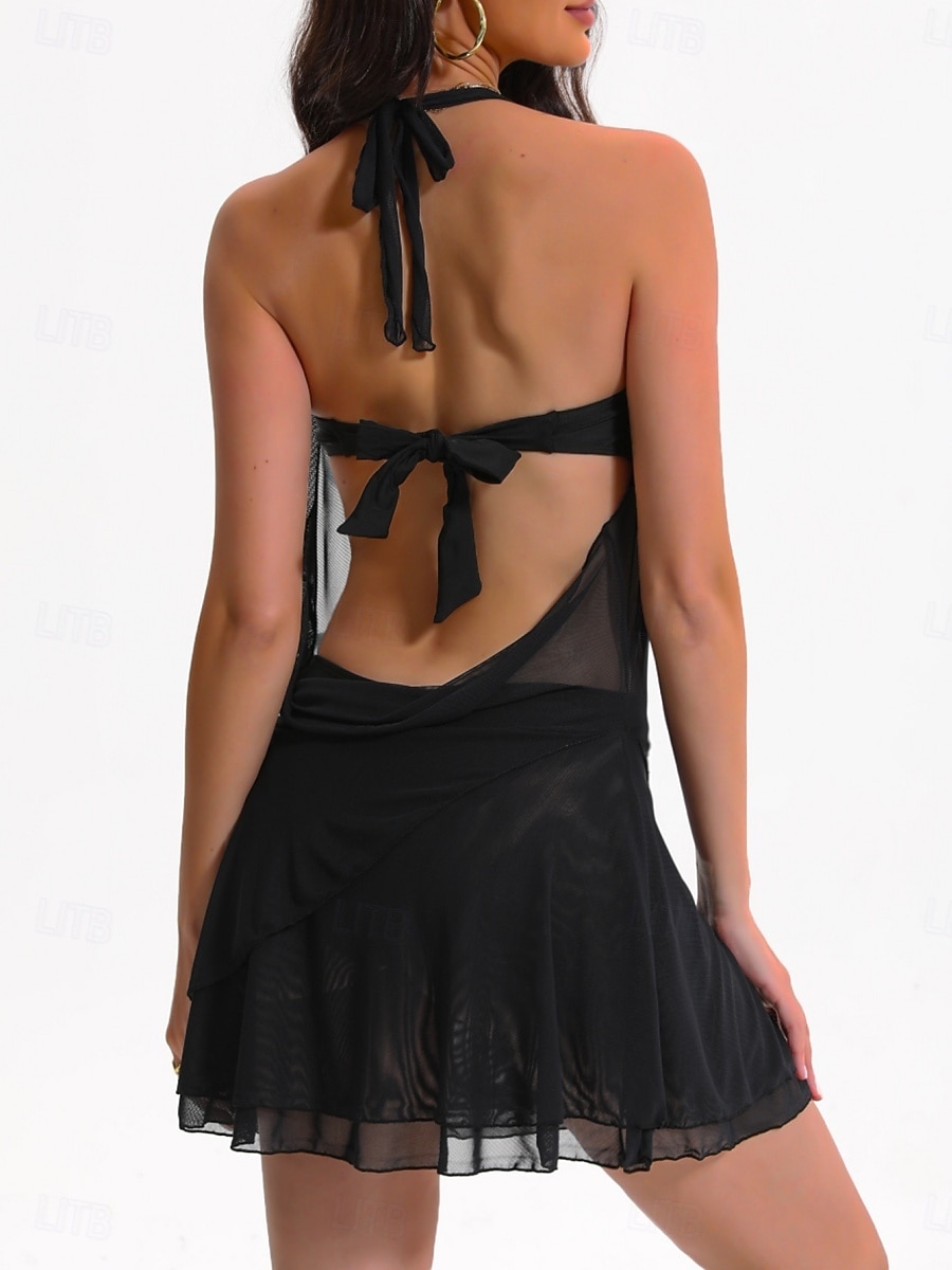 Жен. Купальники Бикини Накидка Три части Смелые купальник Хальтер Тонкие Открытая спина Элегантный стиль Отпуск Сплошной цвет НАЙКА НЕКО Без рукавов Купальники 2026 - $29.99 –P4