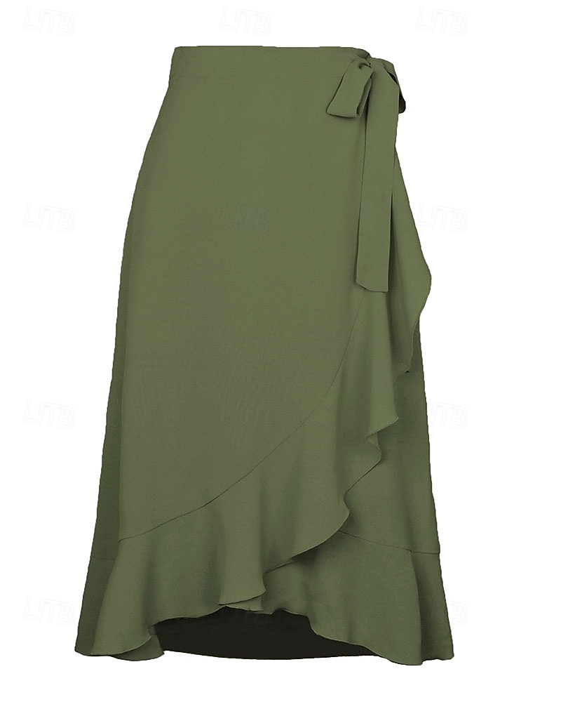 Mujer Elegante Moda Casual Midi Tiro Medio Faldas Plano Frunce Dobladillo irregular Microelástico Diario Calle Azul Piscina Negro Rosa Verde Ejército Verano 2026 - $22.99 –P7