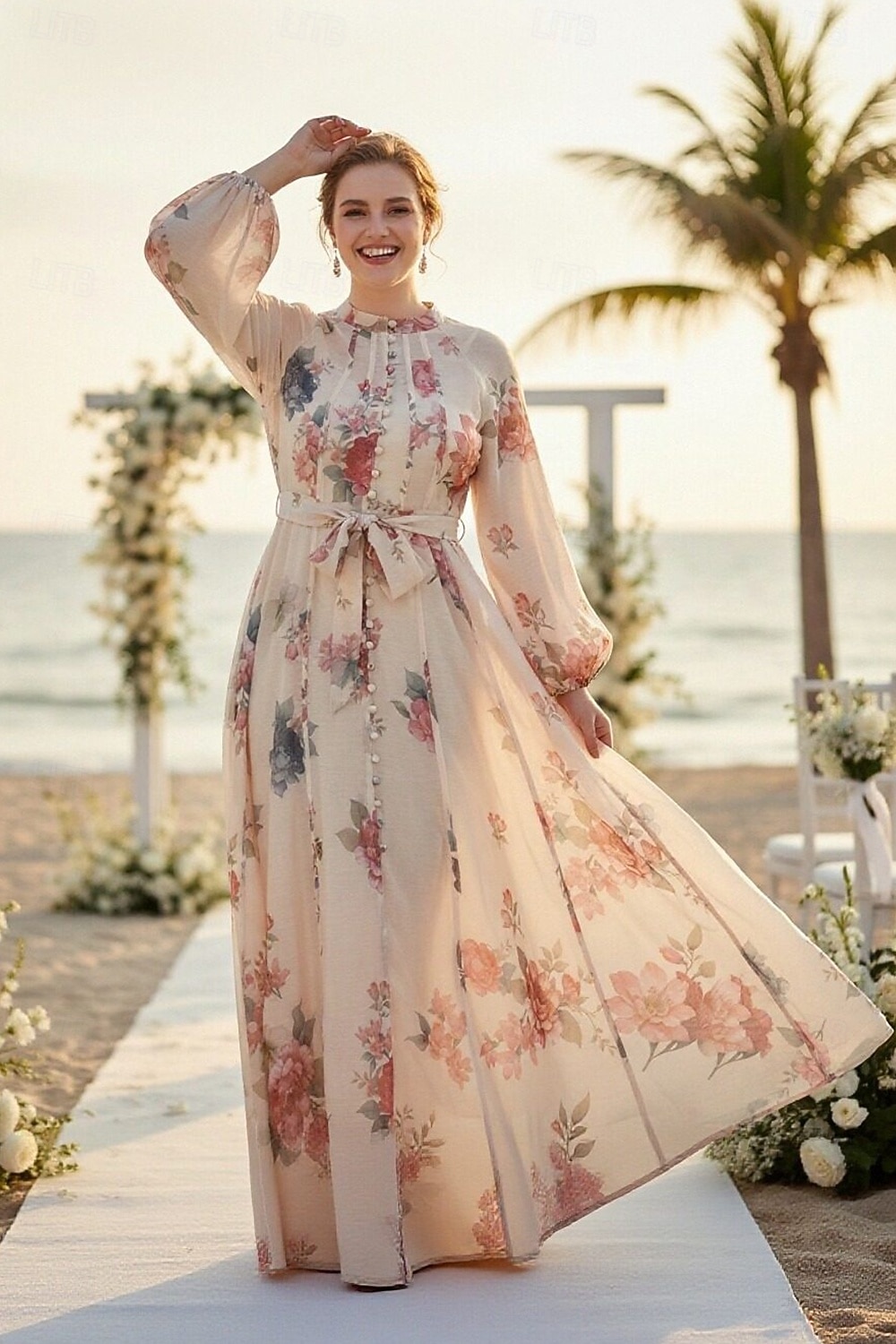 Zweiteilig A-Linie Knöchellänge Kleid für Hochzeitsgäste Kleider für Hochzeitsgäste Elegant Täglich Langarm Hoher Ausschnitt Gartenparty Formell mit Blumenmuster 2026 - $126.99 –P4