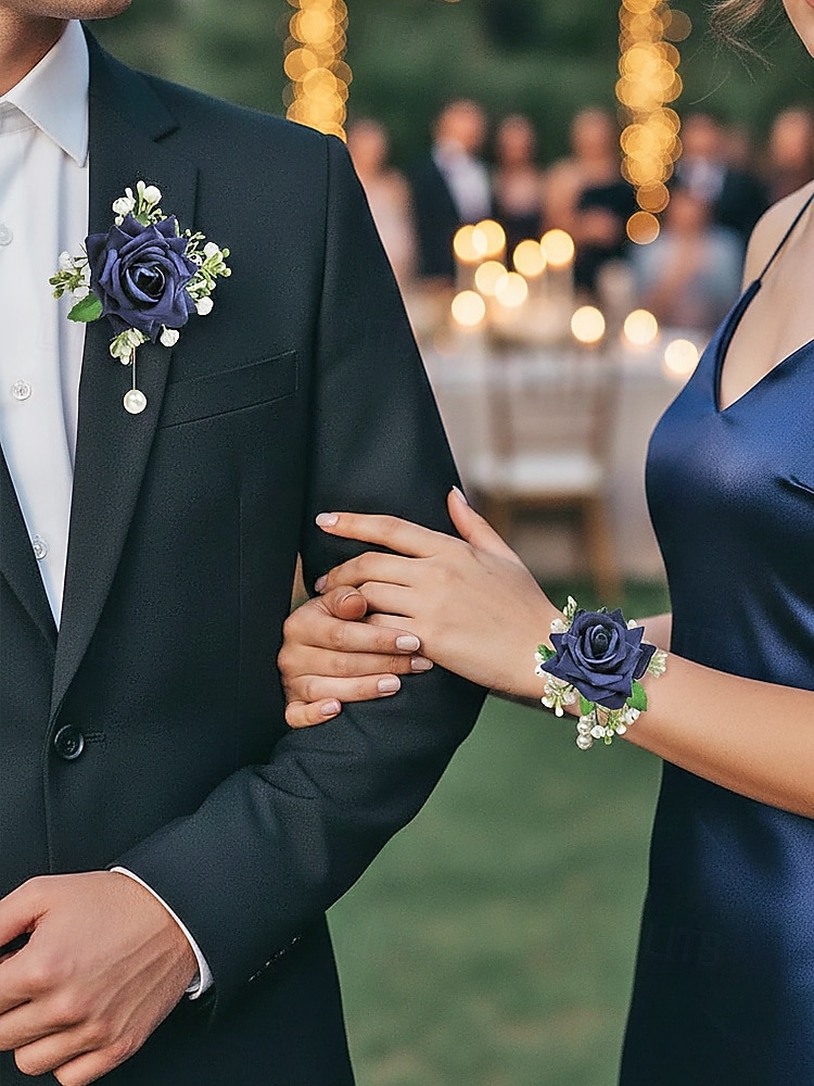 Women's Bridesmaid and Groomsman Corsage and Boutonniere Set, Available in Multiple Colors, Polyester Material, Perfect for Weddings and Parties 2026 - $11.99 –P3