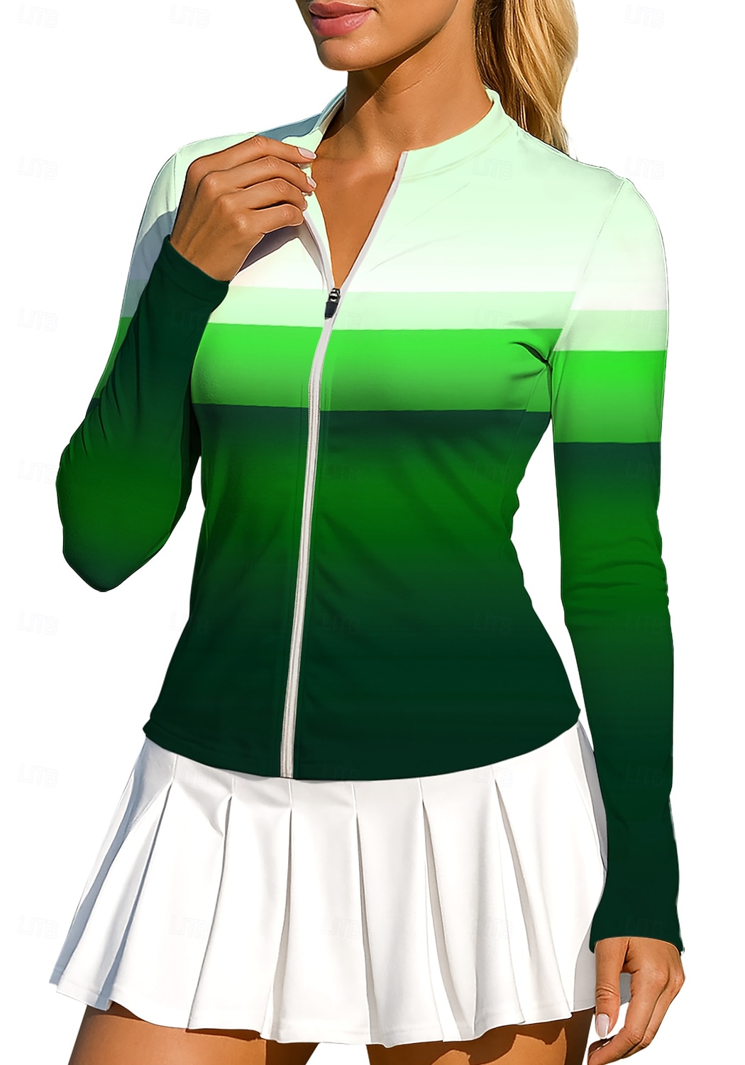 Per donna Geometrico Blocco di colori Sfumatura A righe Top Maglietta sportiva Maglia da tennis Maglietta da tennis Manica Lunga Cerniera Floreale UPF50+ Resistente ai Raggi UV Alta elasticit del 2026 a $20.99 –P5