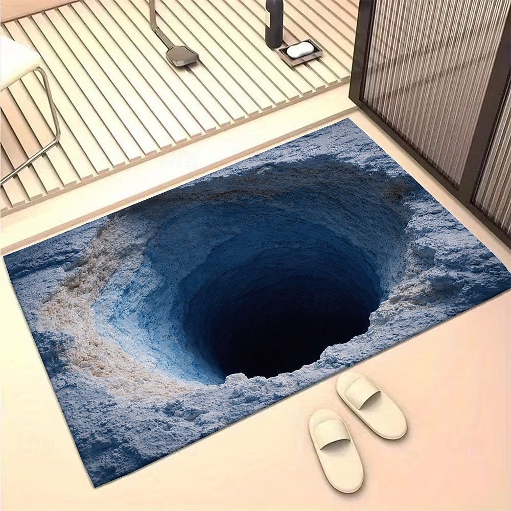 Tapis d'entrée à illusion d'optique 3D, effet trou dans la glace bleu profond, impression plate 2D, style original et attrayant. de 2026 ? $18.99 –P1