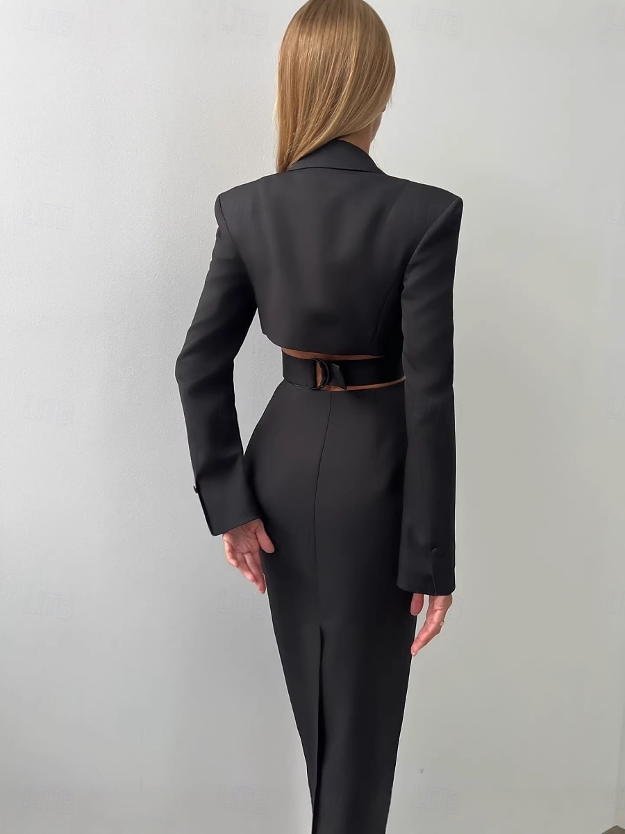 Dam Maxiklänning Vit klänning Vardagsklänning Elegant Mode Modern Dagligen Utomhus Semester Normal Slät Långärmad Djup V-hals Svart Vit Sommar Vår 2026 - $55.99 –P5