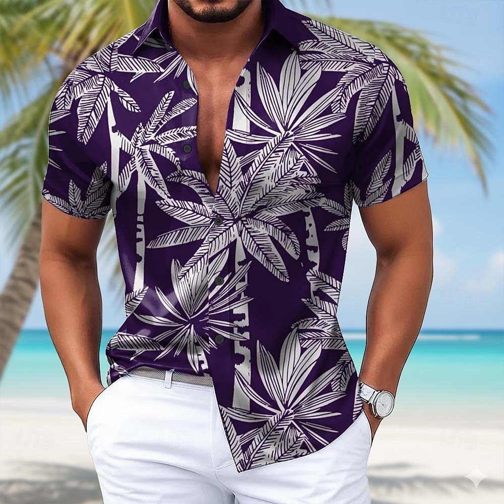 Per uomo Albero di Cocco Piante Tropicali Camicia in raso Camicie hawaiane Camicia Aloha Manica Corta Hawaiano Quotidiano Vacanza Estate Primavera Collo ripiegato Stampa 3D Camicie con bottoni Blu del 2026 a $25.99 –P4