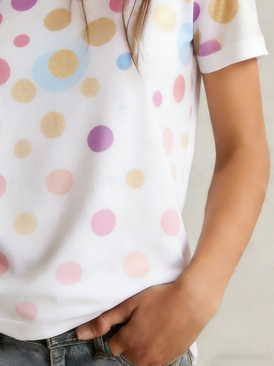 Mujer Camiseta Camiseta superior Estampado Graphic Geométrico Elegante Clásico Casual Manga Corta Cuello Barco Tops regulares Diario Deportes Noche Blanco Verano Primavera 2026 - $19.49 –P3