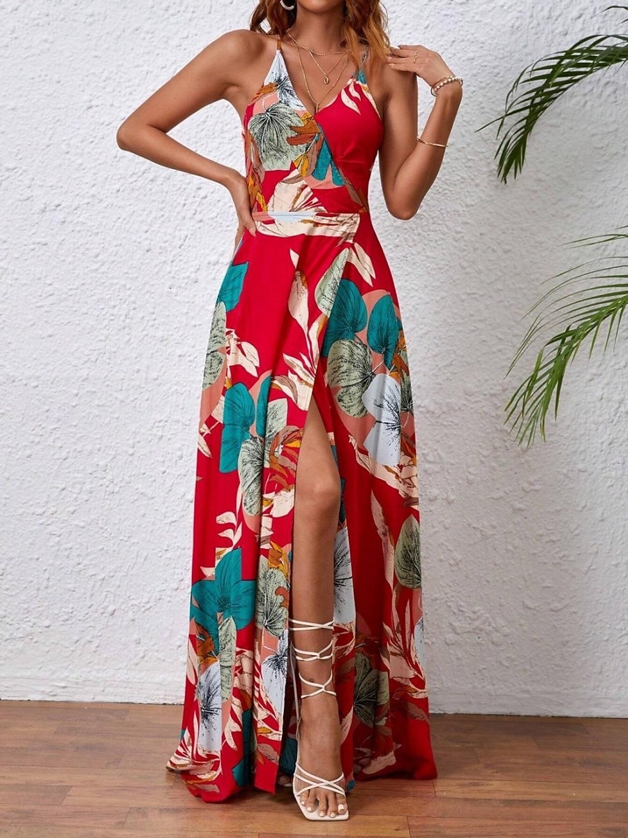 Damskie Sukienka maxi Codzienne sukienki Sukienka w kwiatki Sukienka na ramiączkach Elegancja Moda Nowoczesny Na zewnątrz Urlop Wyjściowe Regularny Kwiaty Bez rękawów W serek Biały Lato Wiosna 2026 - $27.99 –P20