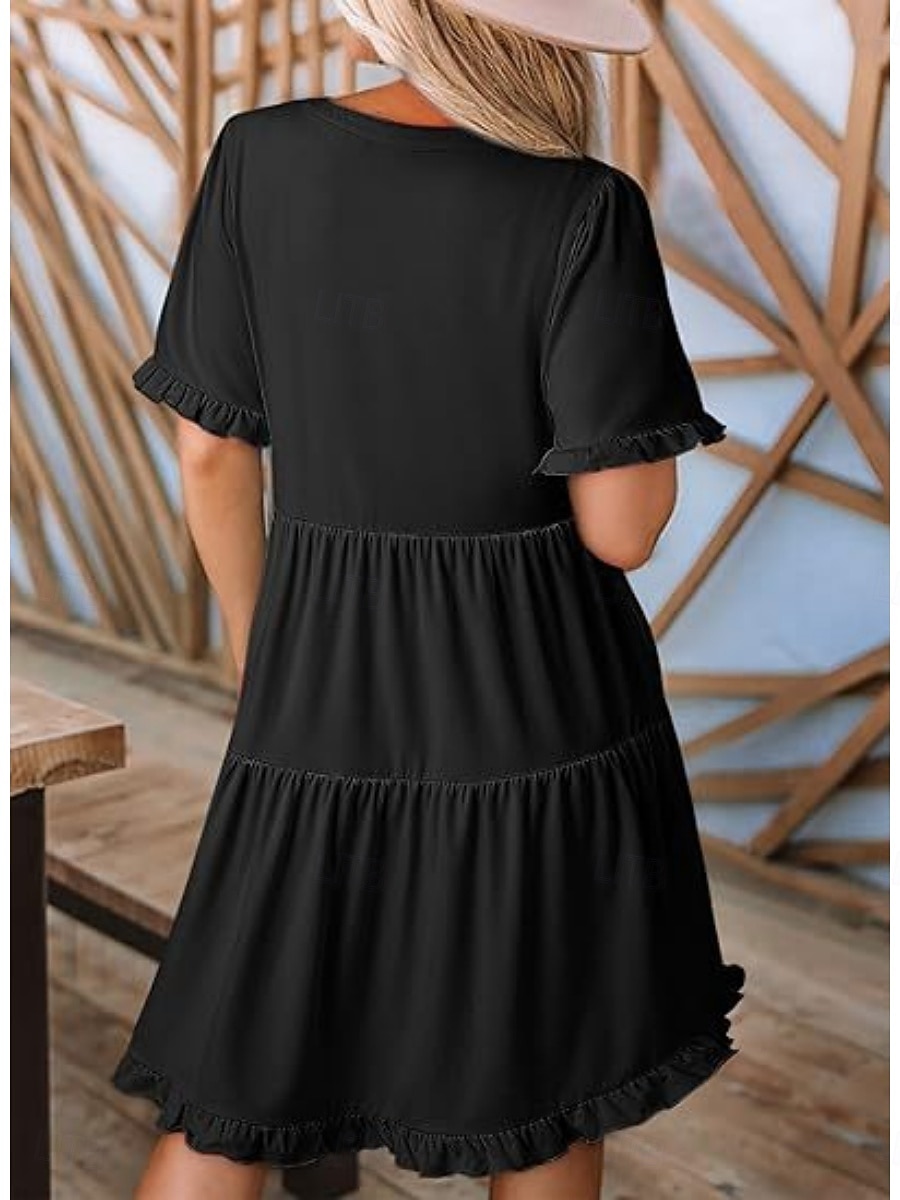 Per donna Mini Abito Abito a trapezio Abito Estivo Casual Quotidiano Vestibilità comoda Semplice Manica Corta Scollo a V Blu Nero Fucsia Verde Estate Primavera del 2026 a $29.99 –P11