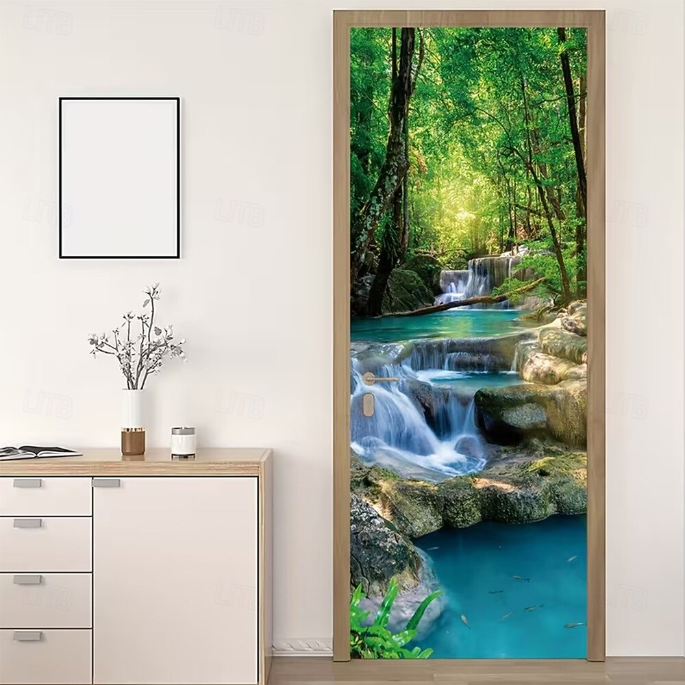 Tenda da ingresso con vista realistica della natura, da appendere alla parete per l'ingresso del portico, con banner per porta da giardino giapponese in 3D, scena con cascata e laghetto koi. del 2026 a $17.99 –P10